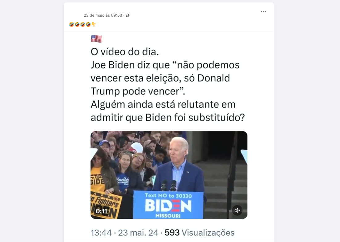 Vídeo mostra Joe Biden a pedir reeleição de Donald Trump como